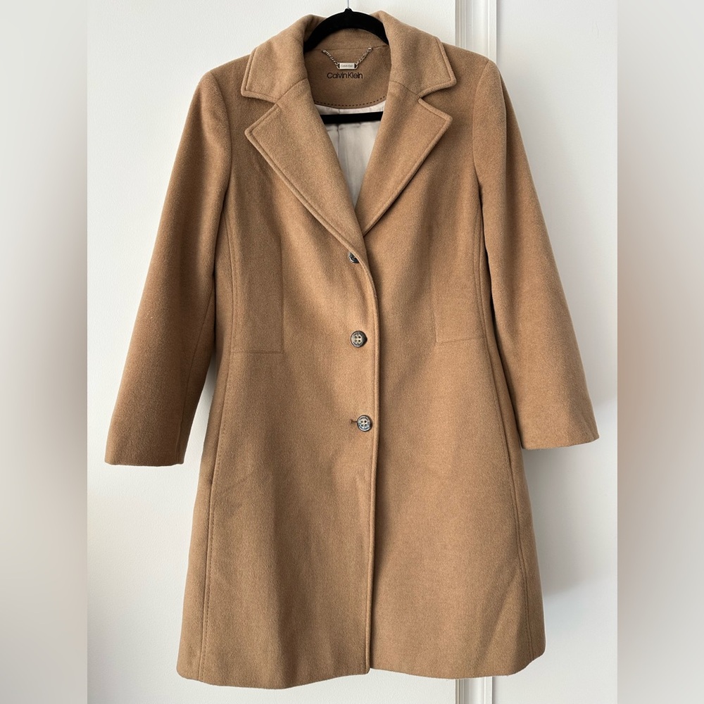 Calvin Klein Wool blend Pea Coat in Camel